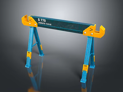 Industrial Jib Crane Structure with Blue Stands Yellow Hooks and STD Labeled Beam 3d model