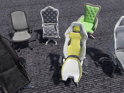 Various Modern Office Chairs With Different Colors And Stylish Designs 3d model