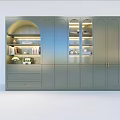 Green Arched Bookshelf with Glass Doors Drawers and Interior Lighting for Books and Decor