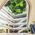 Modern Shopping Mall Lobby Interior With Green Leaf Ceiling And Escalators 3d model