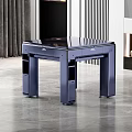 Modern Navy Blue Dining Table With Gray Striped Chairs In Elegant Living Room