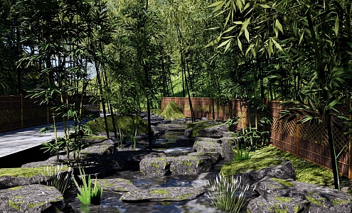 Modern New Chinese Waterfront Landscape Modern Bamboo Forest Stream Park Bamboo Forest Creek Valley Stream Bamboo Forest Ecological Bamboo Forest Tour Trail Wetland Tidal Flat River 3d model