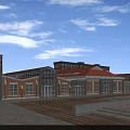 Industrial Factory Building With Red Roof Multi Story Structure Windows Green Lawn And Industrial Facilities