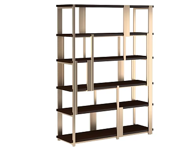 Modern Open Shelf Bookcase With Metal Frame And Dark Wood Shelves 3d model