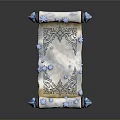 Ornate Decorative Scroll With Blue Accents Shiny Metallic Ends And Intricate Patterns