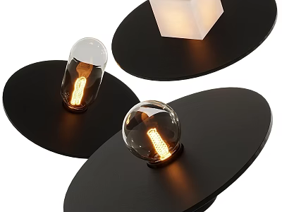 Stylish Table Lamps With Black Circular Base And Transparent Spherical Lit Shades 3d model