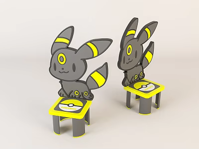 Cute Cartoon Design Children's Chairs With Gray Yellow Ears Tail And White Circular Seat 3d model