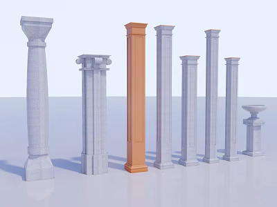 Ornamental Garden Pillars In Various Styles Featuring Orange And Gray Classical Tops 3d model