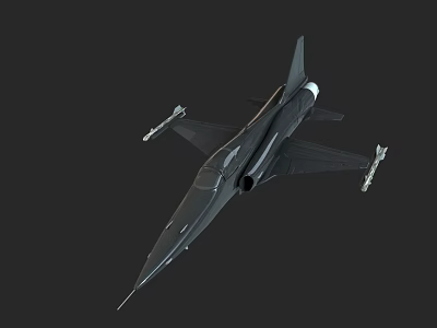 Black Fighter Jet 3D Model with Streamlined Design and Missile Attachments on Dark Background 3d model