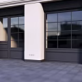 Modern Shopping Mall Store Exterior With White Columns And Black Glass Windows Design
