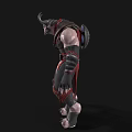 Horned Muscular Game Movie Character in Red Black Outfit with Ornamental Belt
