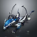 Blue And White Mechanical Dragon Mount With Bow Shaped Wings And Spiked Armor Details