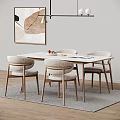 Modern Minimalist Dining Table Set With Marble Top Upholstered Chairs And Abstract Wall Art