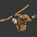 Humanoid Figure In Golden Armor With Black Details And Red Decorated Helmet Holding Axe