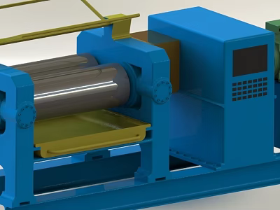 Industrial Blue Rolling Equipment With Metal Roller Yellow Components And Control Panel 3d model