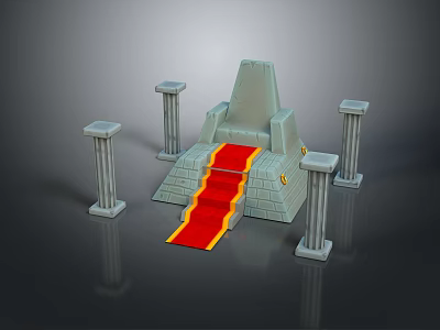 Ancient Mythical Stone Platform With Red Carpet Stairs And Decorative Columns 3d model