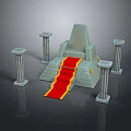 Ancient Mythical Stone Platform With Red Carpet Stairs And Decorative Columns