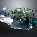 Colorful Textured Terrain Model With Rock Formations Vegetation And Mossy Surfaces