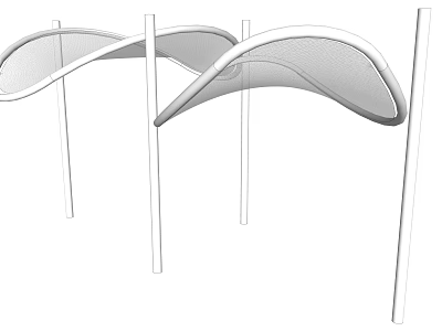 Modern Pergola Design With Curved Mesh Canopy And White Support Poles 3d model
