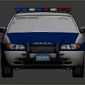 Blue And White Police Car With Flashing Emergency Lights And Sedan Exterior Design