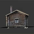 Wooden House with Wooden Roof and Chimney Wooden Walls Window Surrounded by Grass and Stones