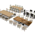 Various Dining Table Sets With Wooden Tabletops And Matching Chairs 3d model