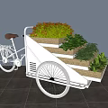 White Three Wheeled Bicycle Planter With Multi Tiered Colorful Plants