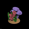 3D Rendered Colorful Tubular Plants Featuring Green Pink Purple Abstract Shapes