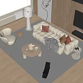 Cream Style Sofa Coffee Table Combination Fabric Sofa Casual Chair Floor Lamp Coffee Table Trojan Side Table 3d model