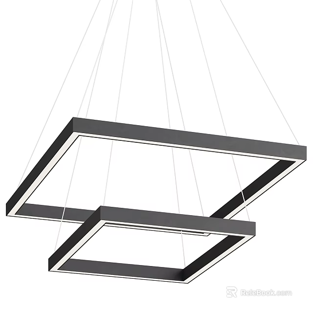 Modern Rectangular Pendant Lights With Black Frame And White Light Hanging Design 3d model