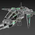 Futuristic Sci Fi Spaceship With Gray Body Green Glowing Cannons And Wings