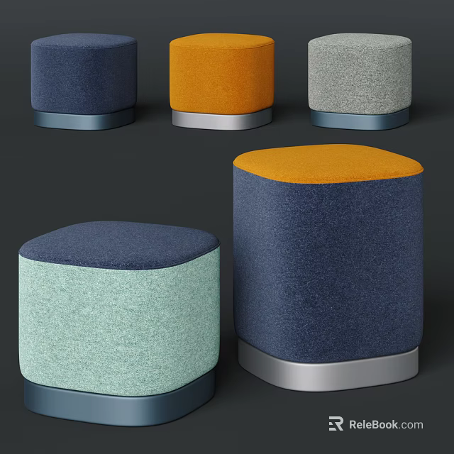 Colorful Cylindrical Ottoman Poufs With Metal Base For Living Room Decor 3d model 