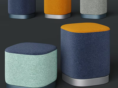 Colorful Cylindrical Ottoman Poufs With Metal Base For Living Room Decor 3d model