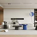 Modern Minimalist Living Room With Sofa Colorful Tables And Plants