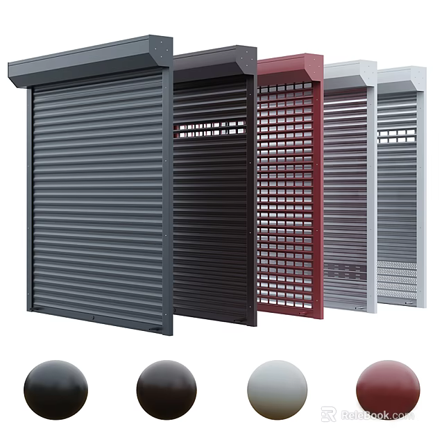 Various Colored Roller Shutters Featuring Solid And Grid Design Patterns 3d model 