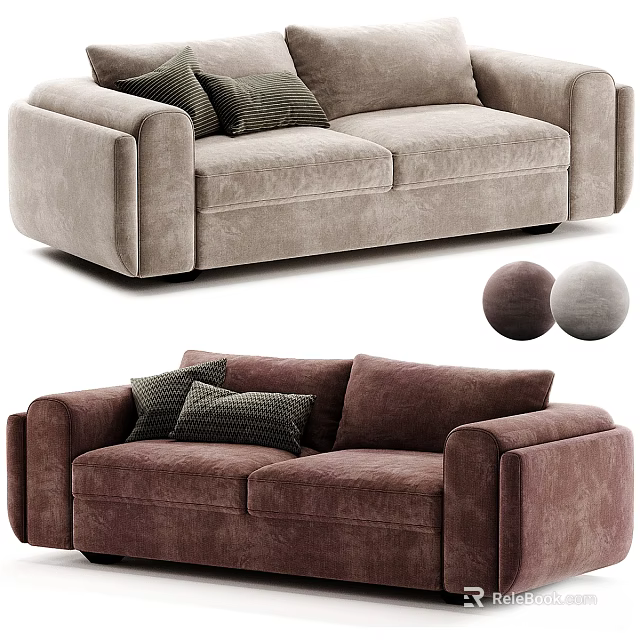 Modern Two Seater Sofa With Velvet Upholstery Accent Pillows And Two Color Options 3d model 