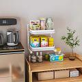 White Multi Tier Kitchen Storage Shelf Holding Food Cans Mugs And Supplies On Counter