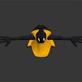 Cartoon Duck Sculpture 3D Model with Black Body Yellow Beak Feet and Open Arms Pose