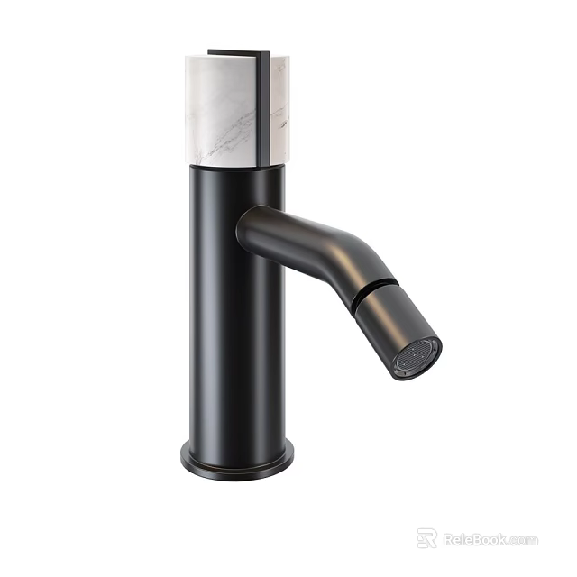 Stylish Bathroom Accessory Modern Black Faucet With Marble Top And Sleek Design 3d model 