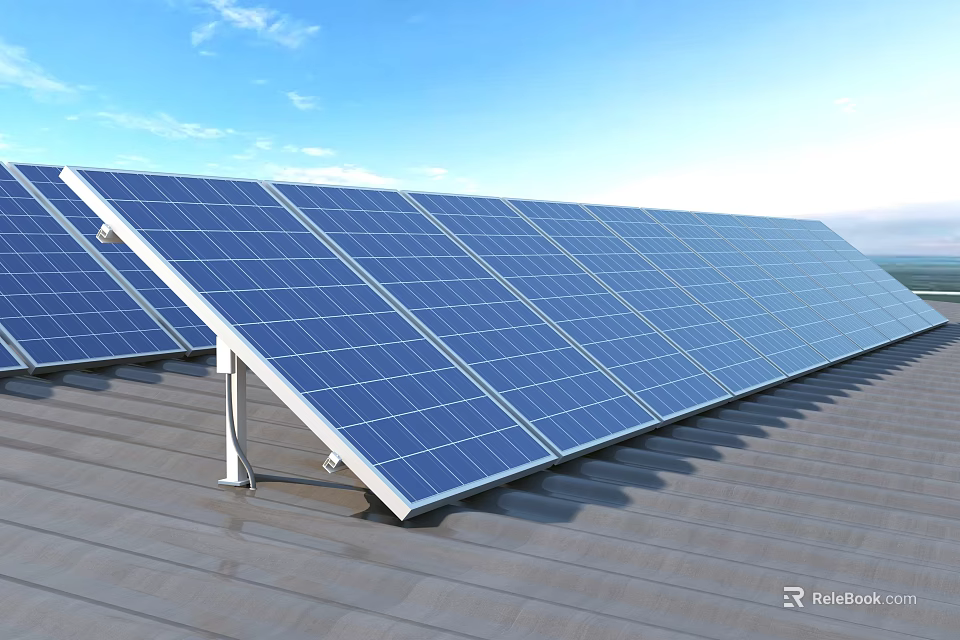 Solar Panels Installed On Rooftop Under Clear Blue Sky 3d model