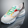 Stylish White Sneakers With Green Laces Transparent Upper Orange Red Accents Star Logo Thick Sole