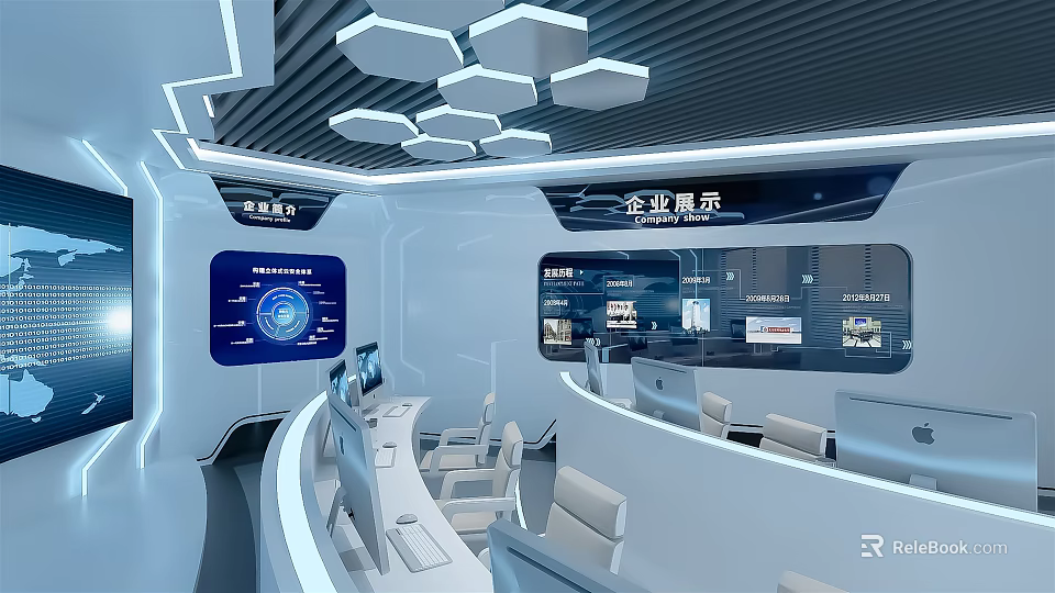Modern Control Room with Multiple Display Screens Console Ergonomic Chairs Futuristic Lighting And Advanced Interface 3d model