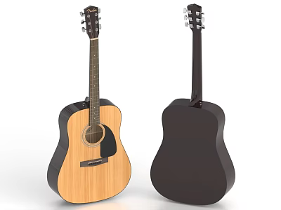 Acoustic Guitar Design Featuring Front and Back View in Natural and Black Colors 3d model