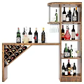 Wooden Wine Cabinet With Tilted Rack And Shelves For Bottles Glasses And Decanter