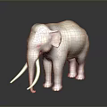 Green Brown Elephant Sculpture With Long White Tusks And Dark Background