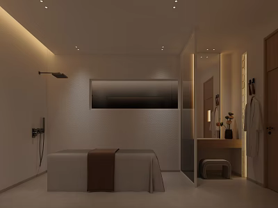 Luxury SPA Sauna Interior With Massage Bed And Warm Lighting 3d model