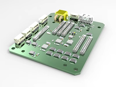 Industrial Equipment Circuit Board With Electronic Components Connectors Chips And Green Base Structure 3d model