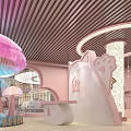 Cute Pet Shop In Mall With Pink Interior And Cartoon Decorations