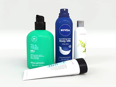 New Improved Skincare And Cosmetics Products Including Body Milk Lotion Tea Tree Moisturizer And Cream 3d model
