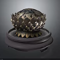 Intricate Lotus Shaped Metal Craft on Purple Decorative Base for Home Ornament